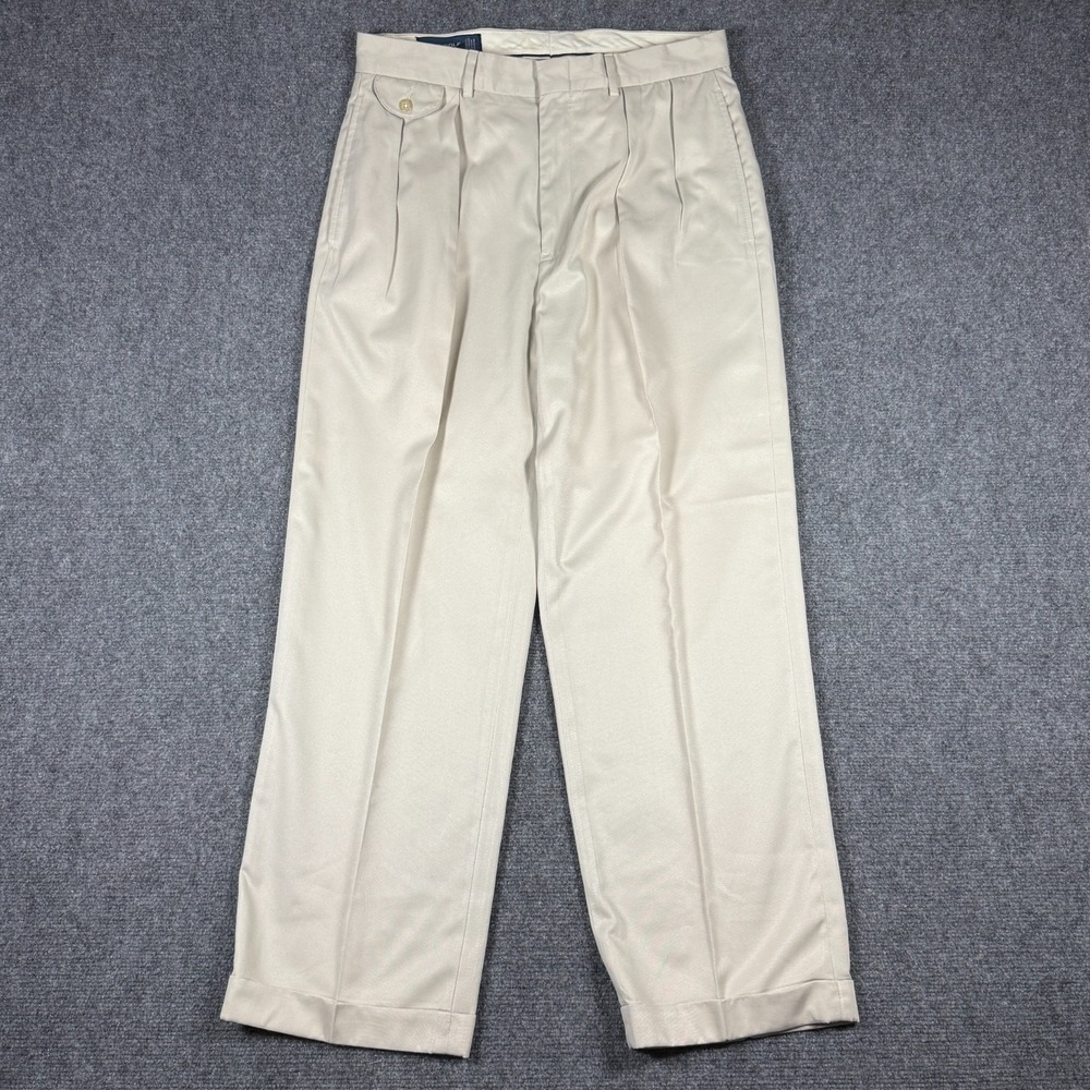 Vintage Polo Ralph Lauren Golf Trousers Mens 32 Gray Double Pleated Cuffed *READ